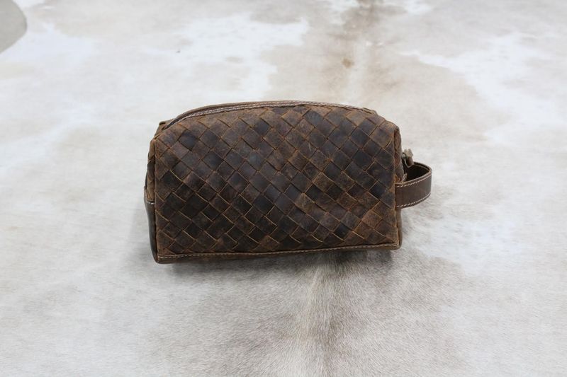 Cowhide &amp; Tooled Toiletry Bag-Assorted Colors!