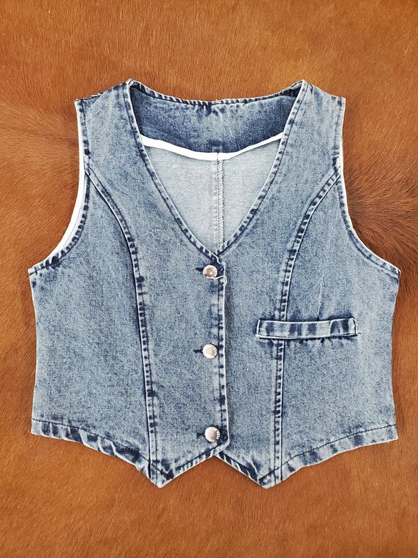 Hottie Sleeveless V-Neck Denim Tank/Vest