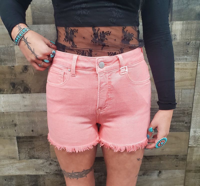 High Rise Frayed Hem Shorts