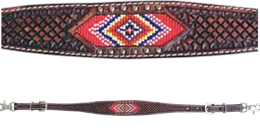 Beaded Diamond Hand Tooled Wither Strap