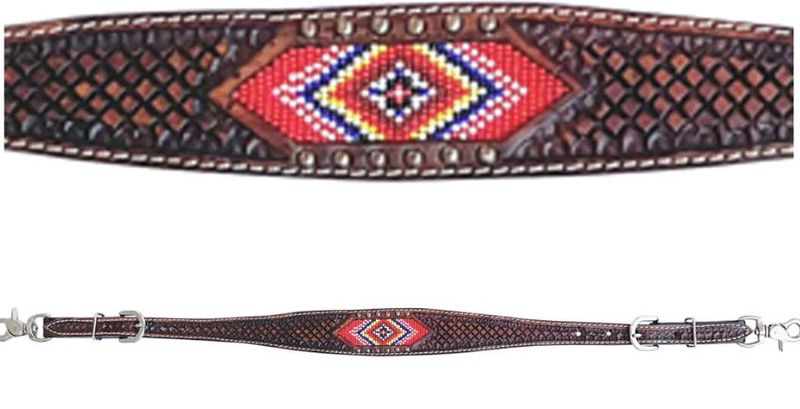 Beaded Diamond Hand Tooled Wither Strap