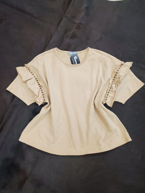 Studded Ruffle Sleeve Loose Fit T-Shirt