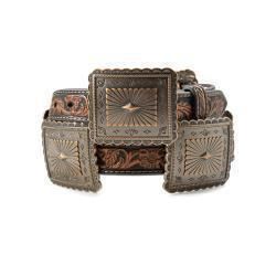 Ladies Belt 1&quot; Floral Embossed Scalloped Conchos