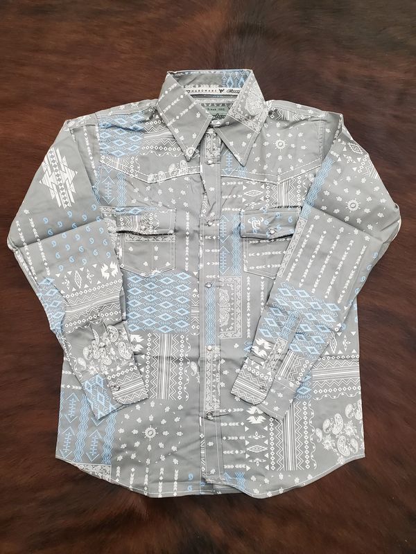 Aztec Bandana Print Long Sleeve Snap