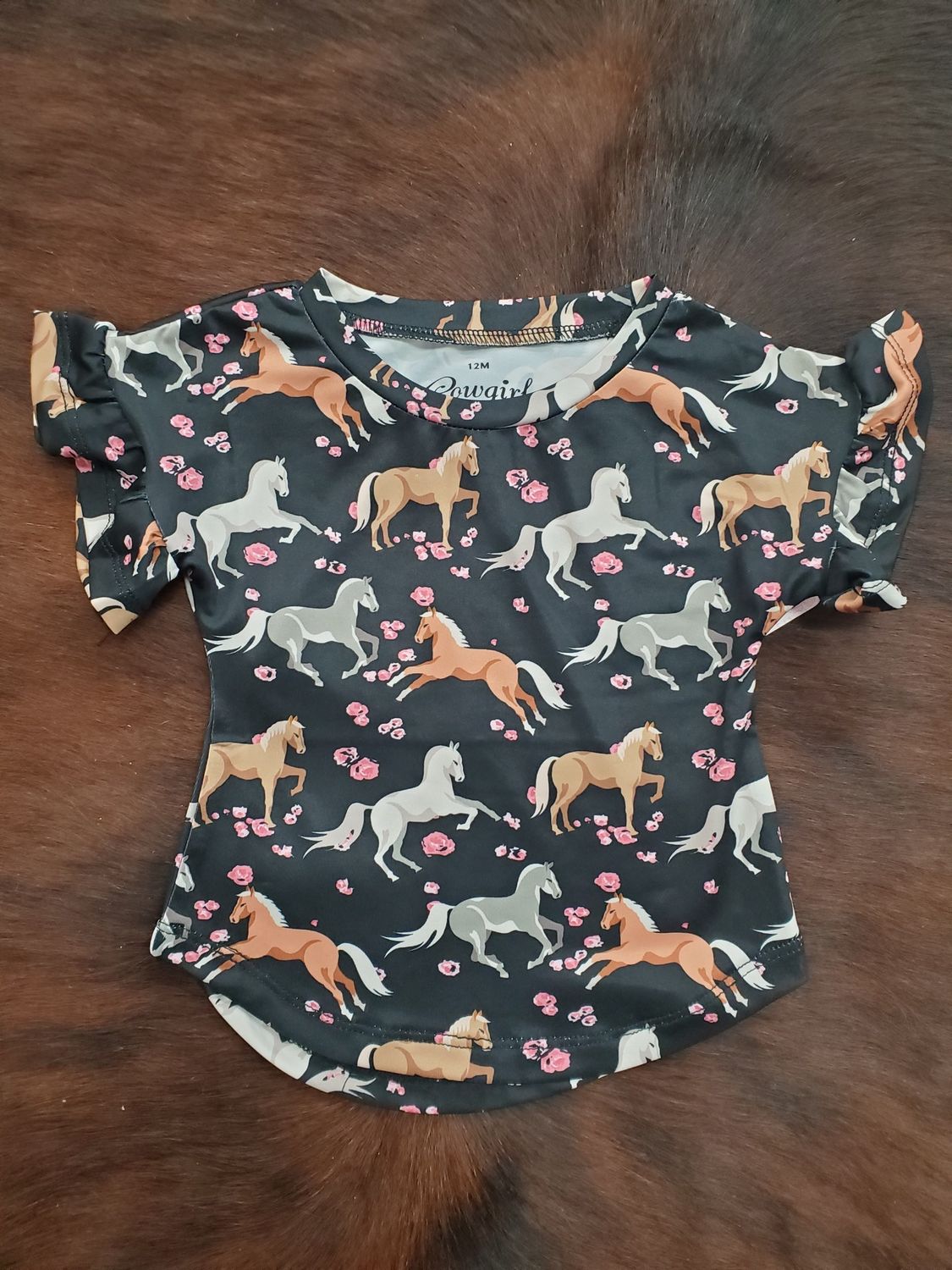 Horse Flowers Bell Sleeve Top