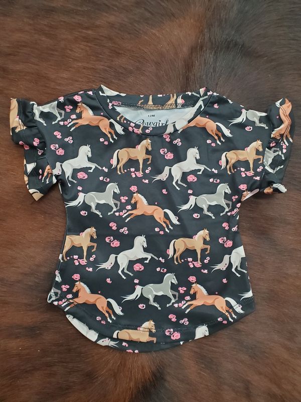 Horse Flowers Bell Sleeve Top