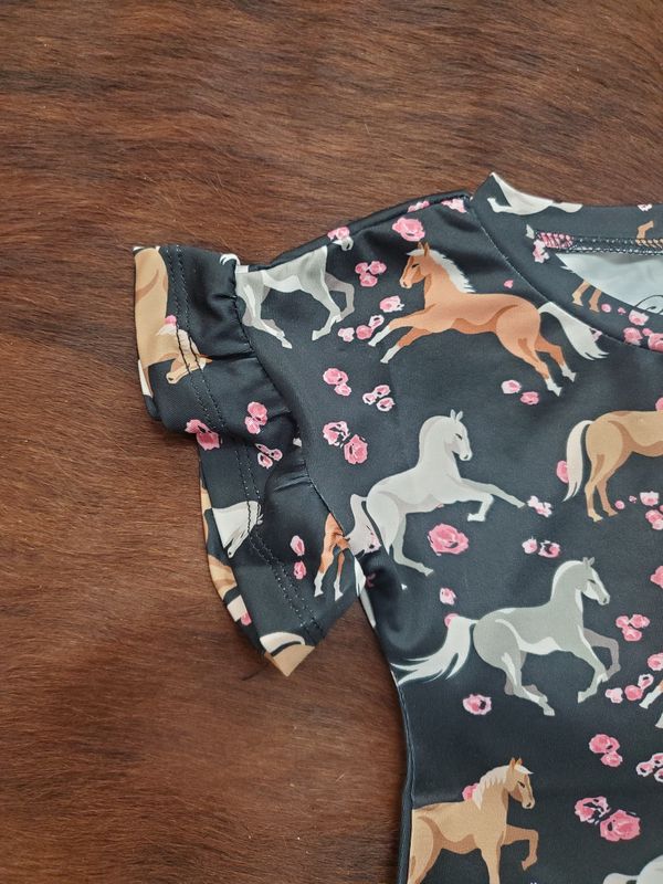 Horse Flowers Bell Sleeve Top