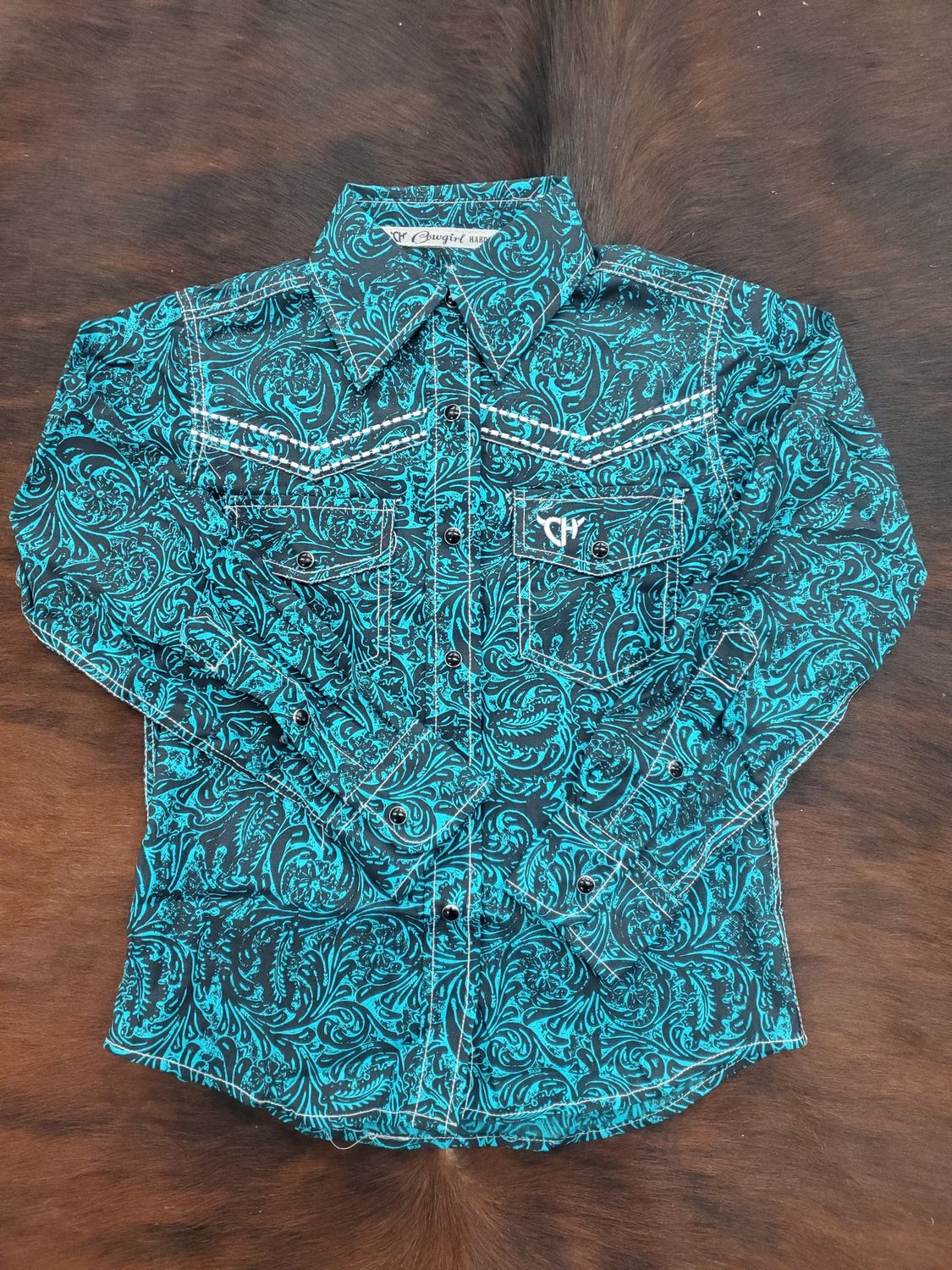 Tooled Leather LS Print Snap