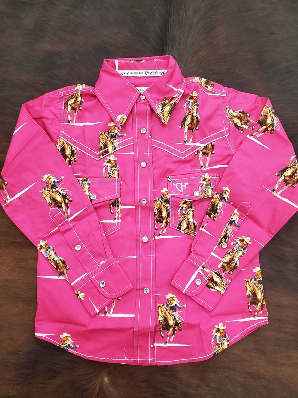Vintage Cowgirl Print LS Snap