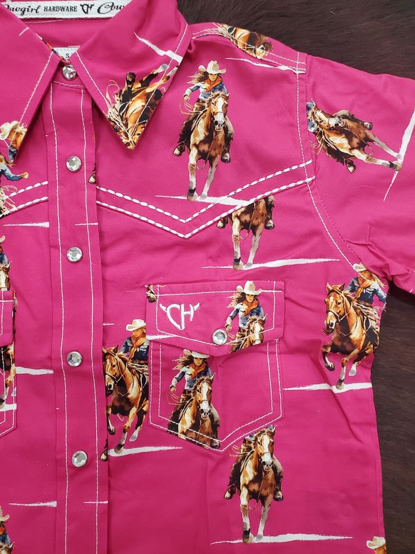Vintage Cowgirl Print LS Snap