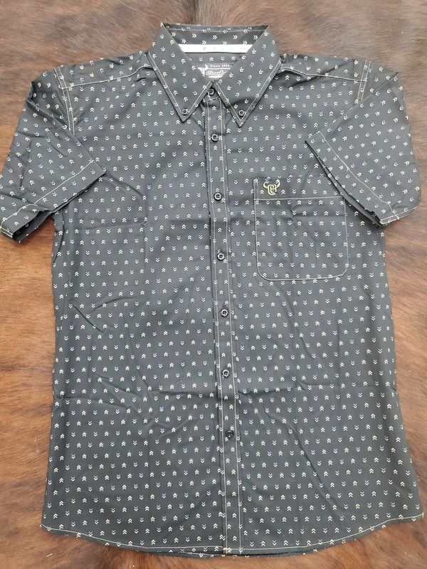 Muted Chevron Print Short Sleeve Button