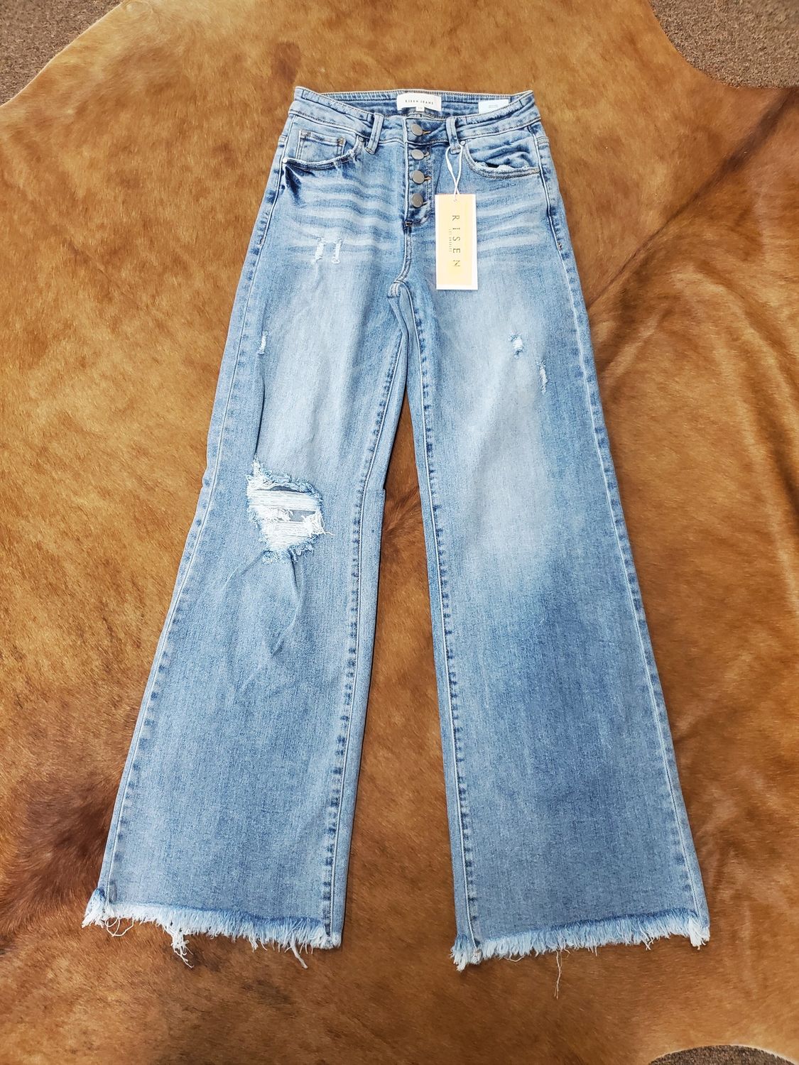 Mid Rise Button Down Wide Leg Jeans