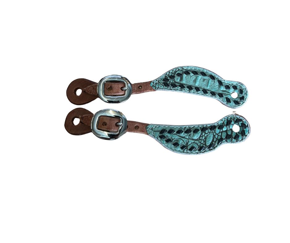 Youth Gator Spur Straps, Color: Natural Turquoise Gator