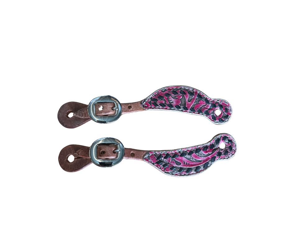 Youth Western Tool Spur Straps, Color: Natural Pink Flamingo Floral