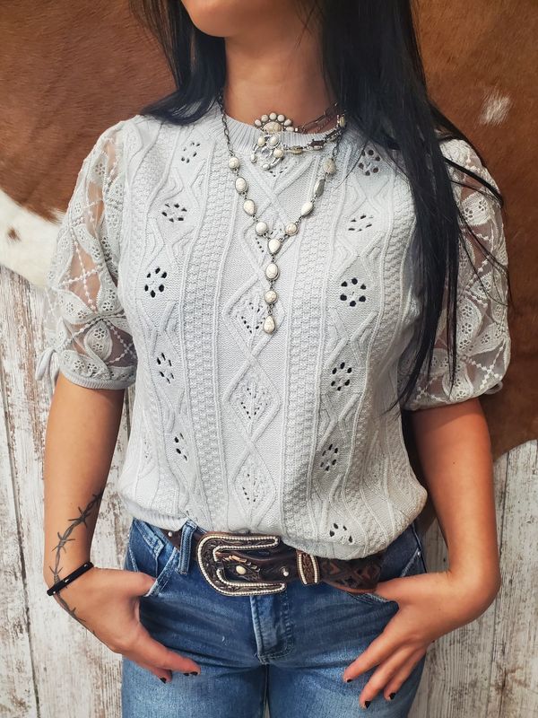 Crochet Sleeve Pointelle Sweater-Various Colors!