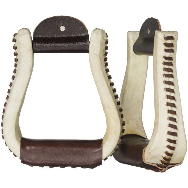 Laced Rawhide Bell Stirrups, Color: Dark Oil