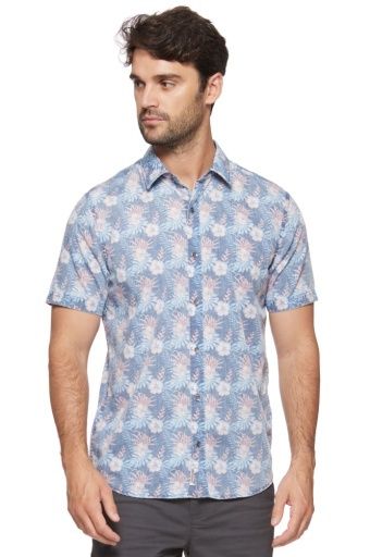 PUCKETT SS VINTAGE SOFT HIBISCUS PRINT SHIRT