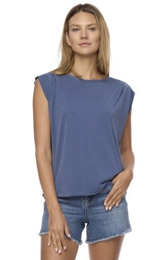 FRESNO PLEATED SLVLESS TEE, Size: S, Colour: blue indigo