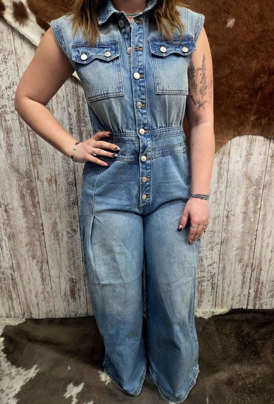 Sleeveless Denim Jumpsuit