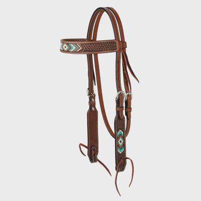 Beaded Browband Headstall, Chestnut