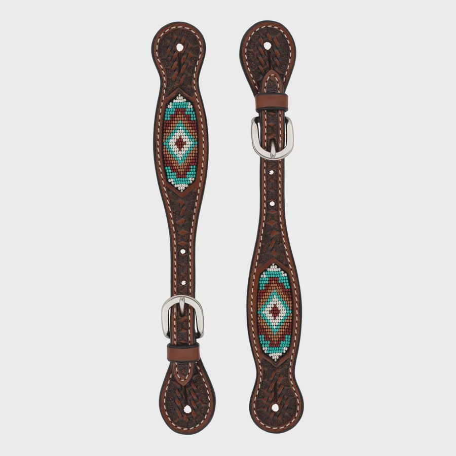 Ladies Beaded Spur Straps, Chestnut