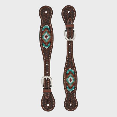Ladies Beaded Spur Straps, Chestnut
