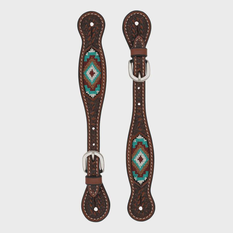 Ladies Beaded Spur Straps, Chestnut