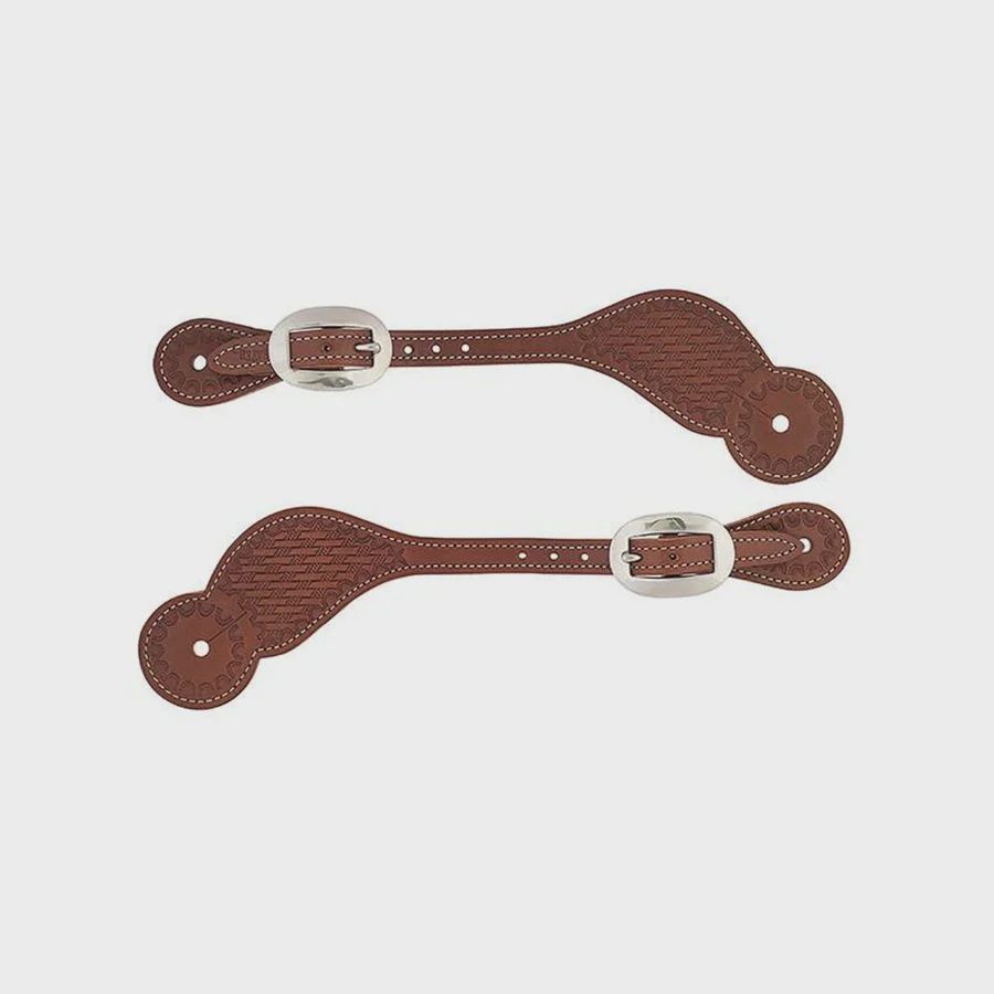 Basketweave Skirting Leather Spur Straps, Regular, Brown