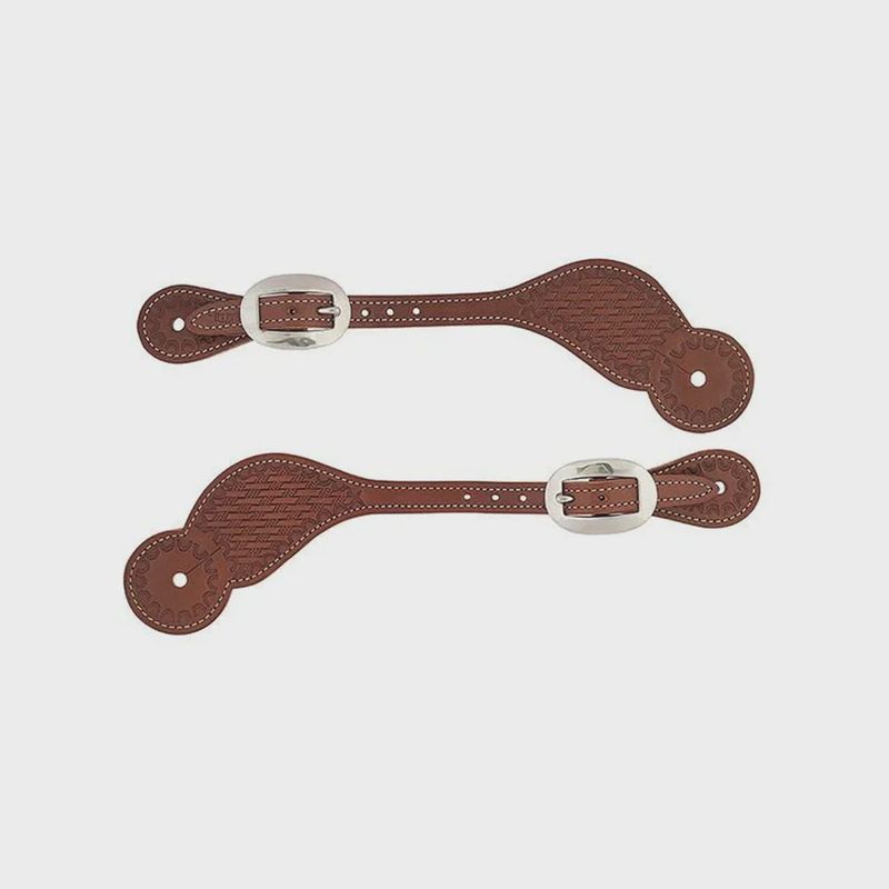 Basketweave Skirting Leather Spur Straps, Regular, Brown