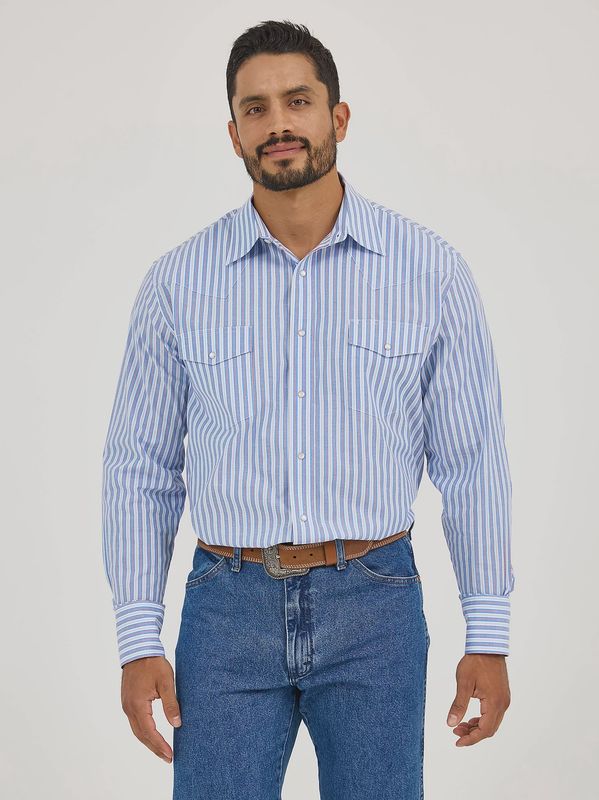 Wrinkle Resist Long Sleeve Western Snap Stripe Shirt