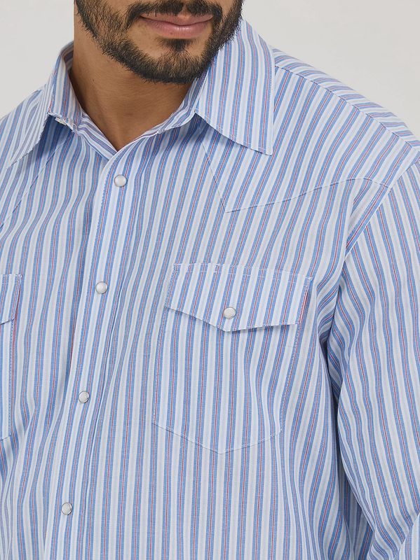Wrinkle Resist Long Sleeve Western Snap Stripe Shirt