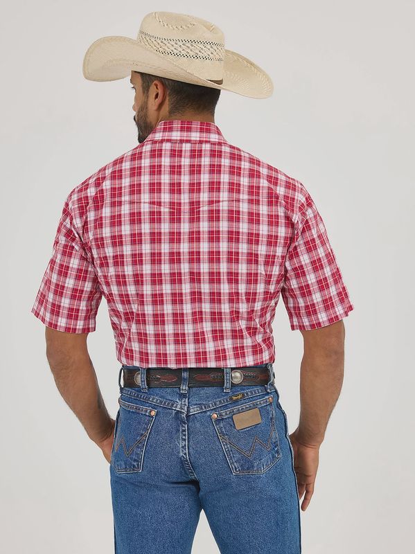 Wrinkle Resist Short Sleeve Western Snap Plaid Shirt