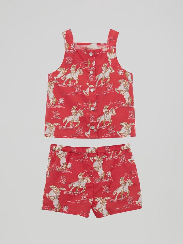 Little Girl&#39;s Western Print Shorts Set