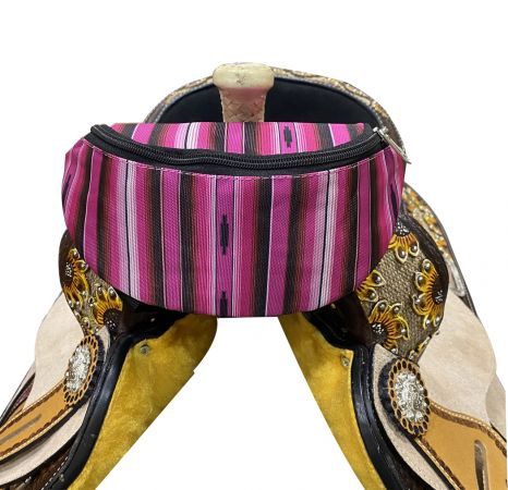Striped Southwest Insulated Nylon Saddle Pouch, Color: Pink