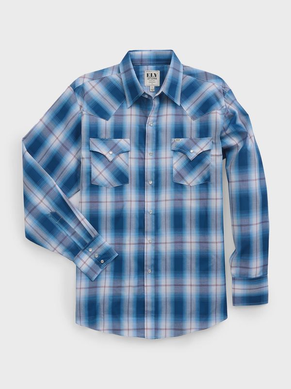 Long Sleeve Textured Plaid Western Snap Shirt