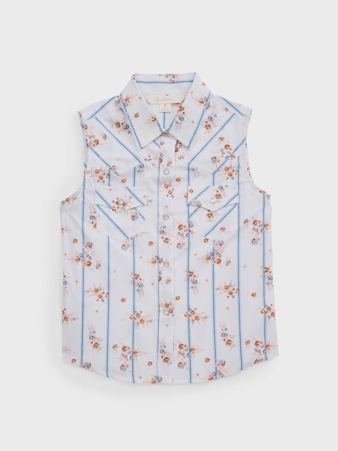 Girl&#39;s Floral Stripe Print Sleeveless Shirt