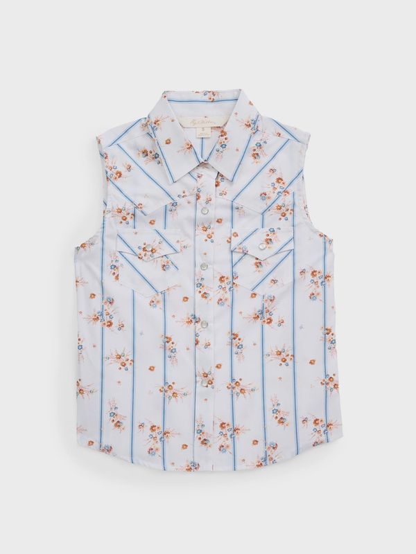 Girl&#39;s Floral Stripe Print Sleeveless Shirt