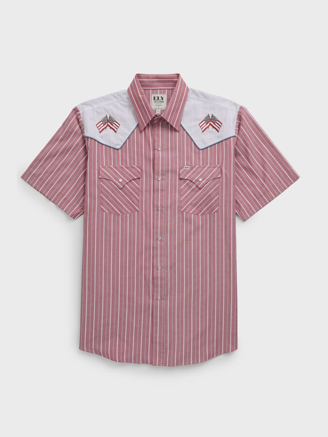 Cattleman Short Sleeve Stripe with Flag Embroidery Western Snap Shirt