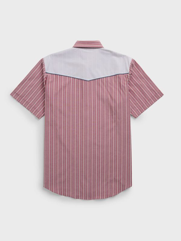 Cattleman Short Sleeve Stripe with Flag Embroidery Western Snap Shirt