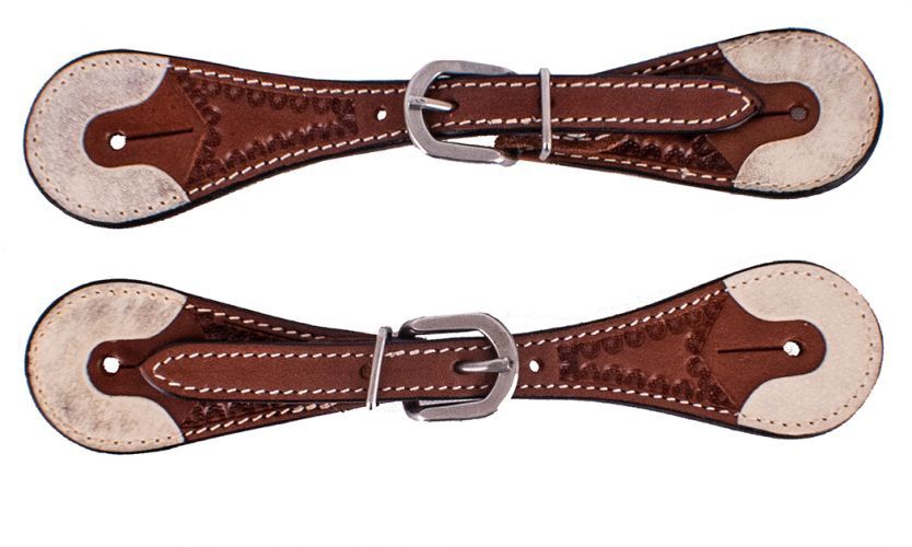 Youth Argentina Cow Leather Spur Straps with Rawhide Ends