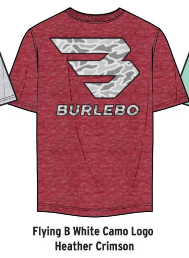 Burlebo Classic Tshirt-Various Colors!, Colour: WHITE CAMO SIGNATURE LOGO - HEATHER CRIMSON, Size: Medium