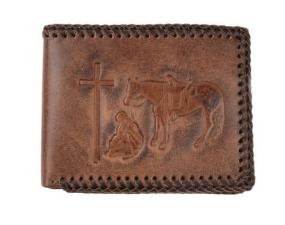 Cowboy with Leather Braided Stitching BiFold Wallet