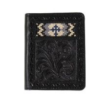 3D Men&#39;s Floral Cross Embroidery Bifold Wallet