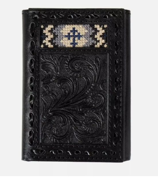 Trifold Leather Floral Embroidery Cross