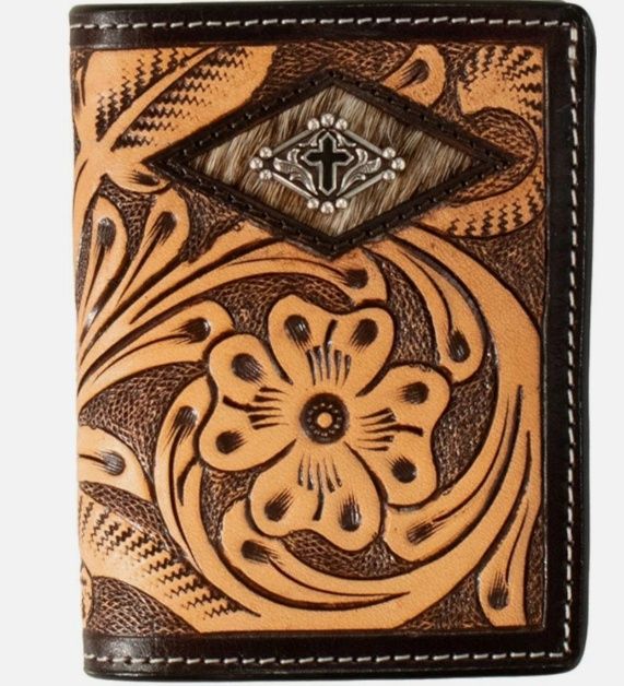 Trifold Leather Floral Calf Hair