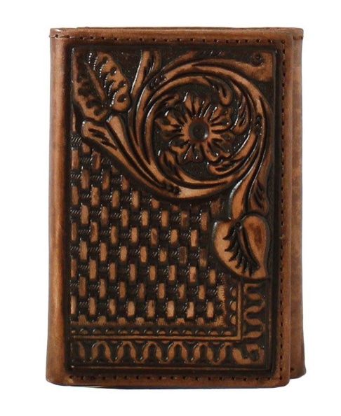 3D Men&#39;s Floral &amp; Basketweave Tri-Fold Wallet