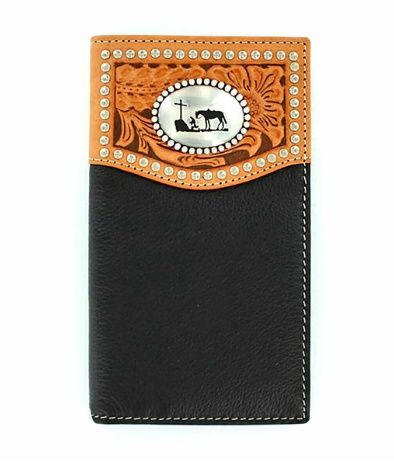 Black &amp; Tan Cross Concho Embossed Leather Wallet