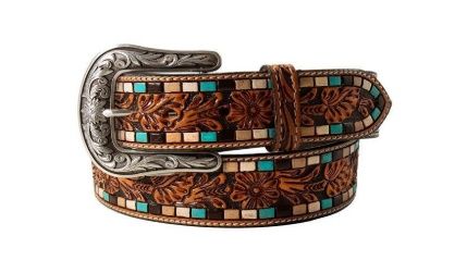 Tooled Paint Floral Accent Brown Belt
