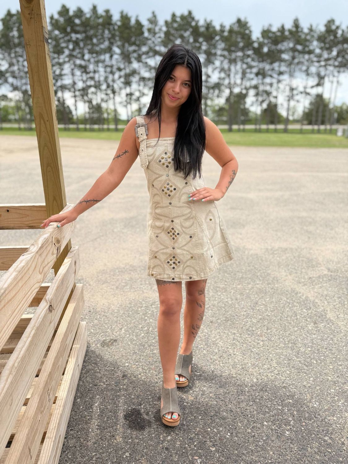 Studded Western Buckle Denim Dress