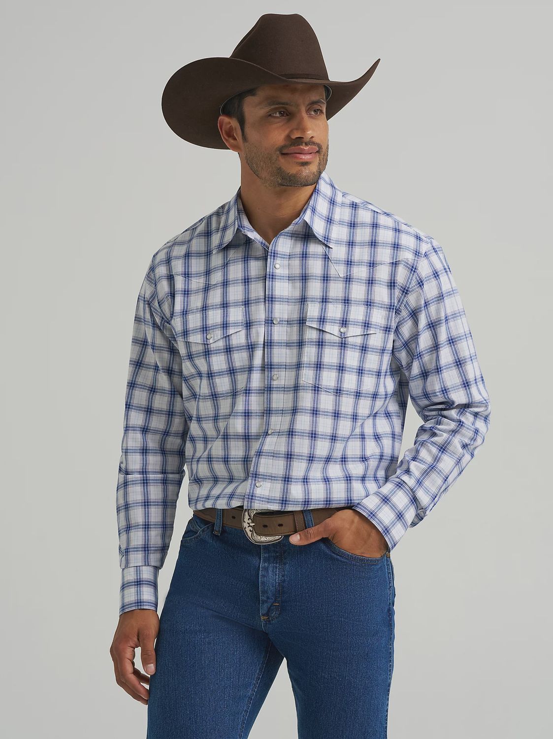 Men&#39;s Wrinkle Resist Long Sleeve Western Snap Plaid Shirt